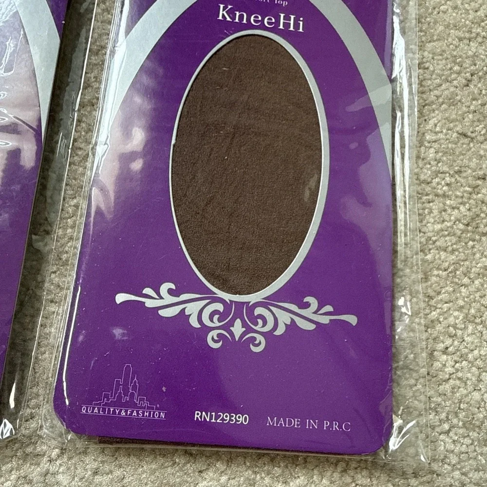 Lot of 2 Four Seasons Sheer KneeHi Comfort Top Stockings, Coffee, Nylon Socks